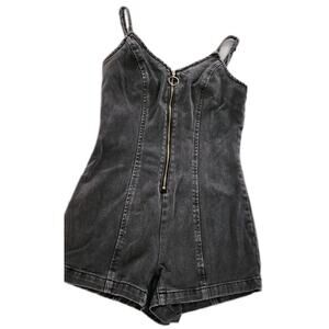 PacSun Black Denim Strappy Romper Silver Zipper Size XS Extra Small Sleeveless